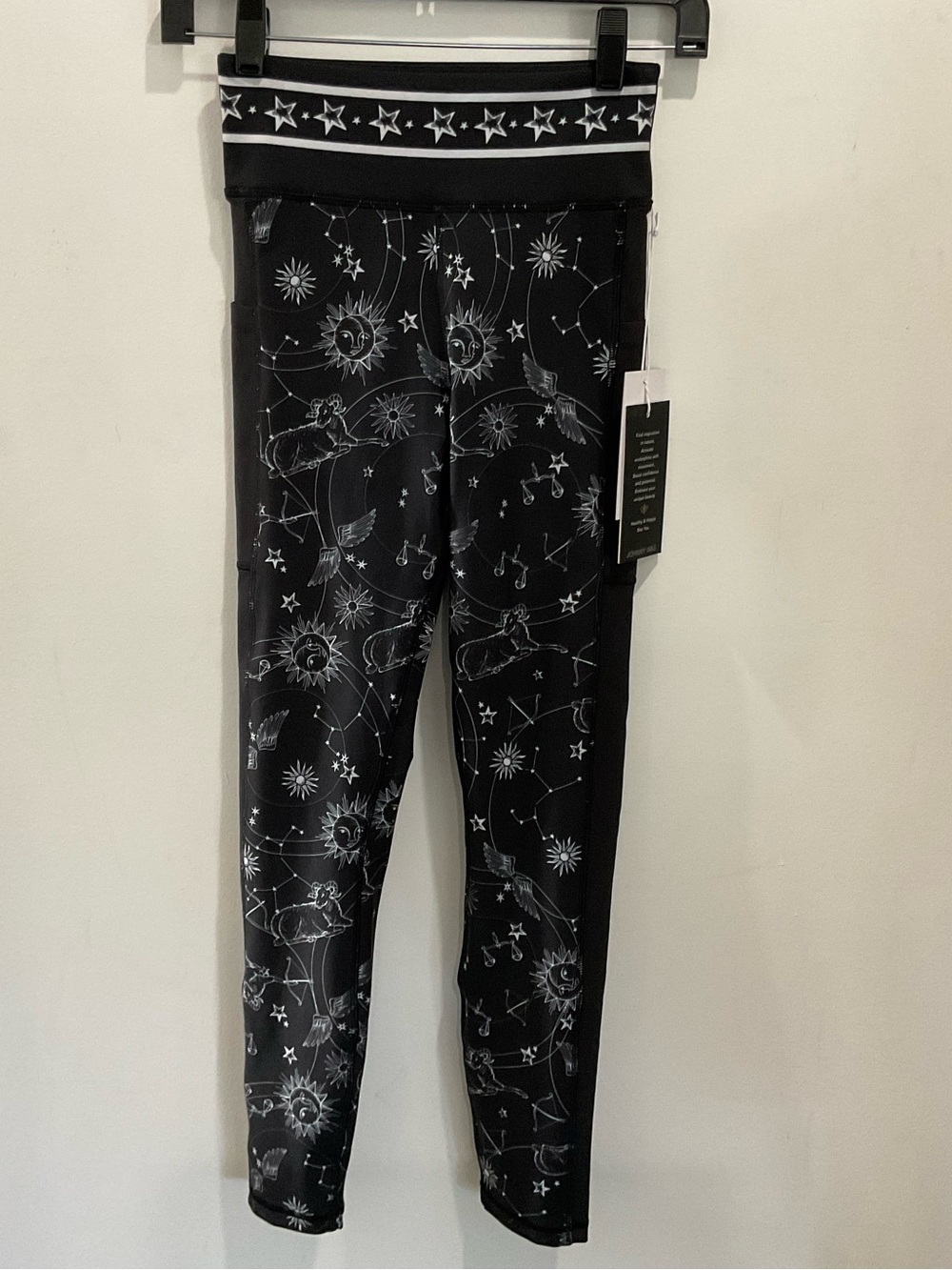 Johnny Was Black Leggings with White Celestial Print NWT